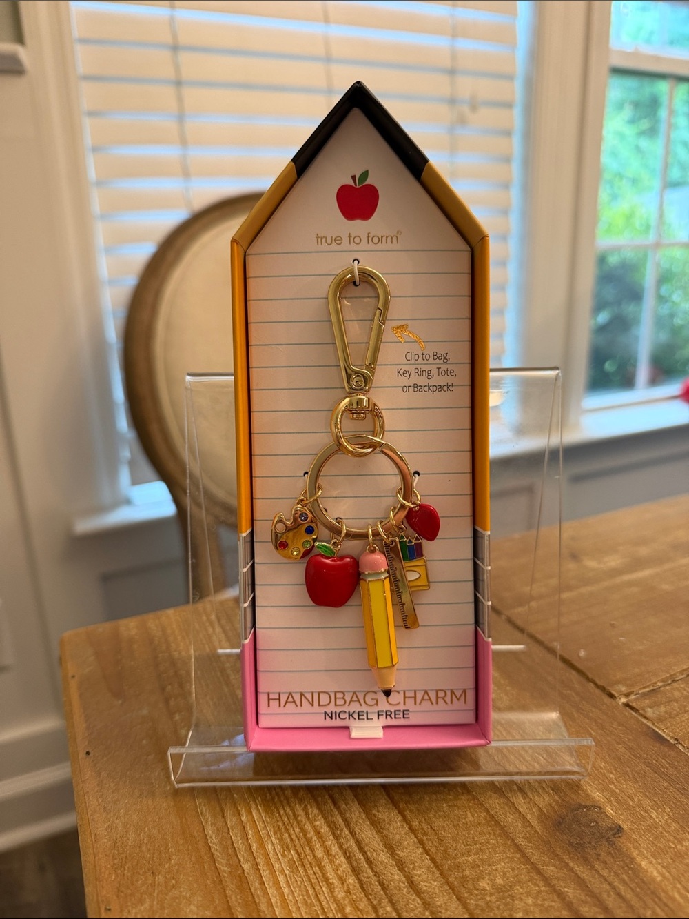 True to Form Gold School Charm Keychain/Bag charm come in pencil box